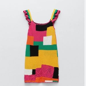 Zara Limited Edition Crochet Patchwork Dress Multicolor
